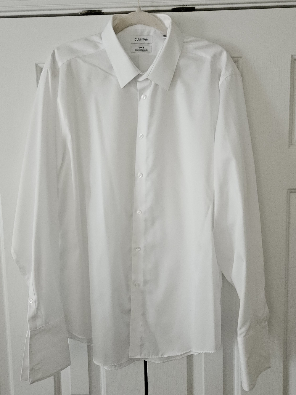 Calvin Klein Steel+ Slim Fit Wrinkle Free White French Cuff Shirt XL 17.5 3435